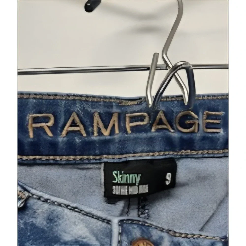 Rampage Skinny Sophie Mid Rise Jeans Women's Blue Acid Wash Cotton Blend 9 LACE